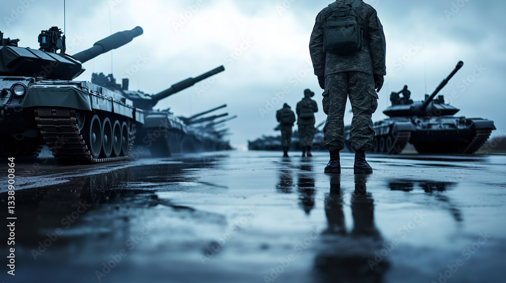 Aufkleber engineers and technicians conducting final inspections on a row of tanks, ensuring operational readi