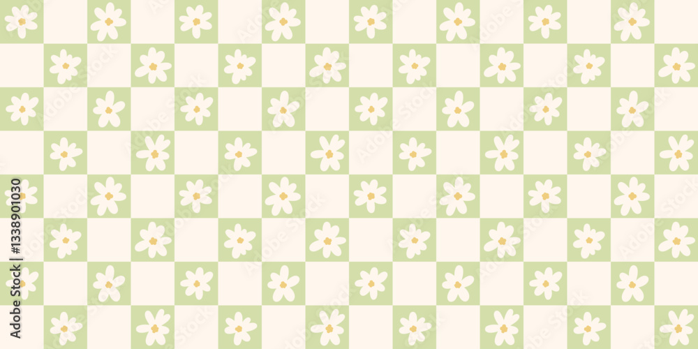 Aufkleber cute spring floral check, daisy checkered seamless repeating vector pattern background design