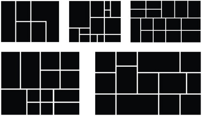Set of Multi photo collage frame template with grid layout. Rectangle and geometric or square grid empty web background layout. Tiles texture pattern collection for picture display presentation.