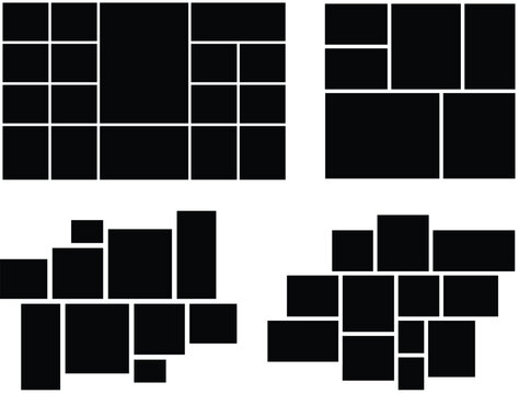 Set of Multi photo collage frame template with grid layout. Rectangle and geometric or square grid empty web background layout. Tiles texture pattern collection for picture display presentation.