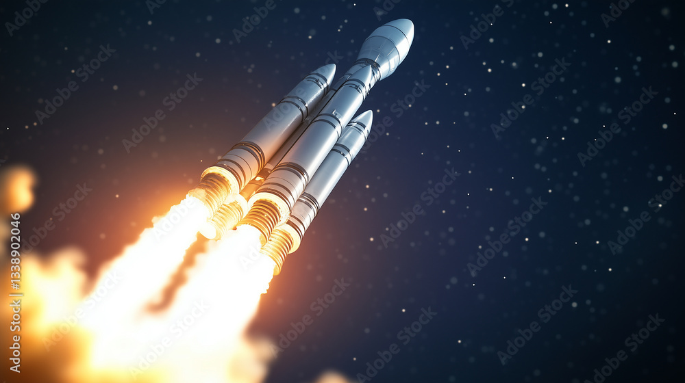 Poster a close-up of a rocketâs engines firing in full force, sending waves of heat distortion into the c