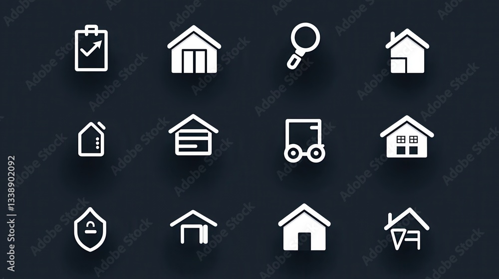 Poster a set of simple clean and minimalist monochrome icons representing various home building real estate