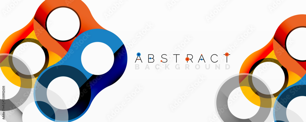 Poster abstract geometric pattern with interlocking circular and tubular shapes featuring smooth gradients,