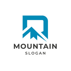 Initial Letter R Mountain Peak Peak for Adventure Outdoor logo design
