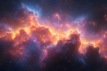 Fototapeta premium Celestial Aurora: A breathtaking image showcases a vibrant, colorful nebula swirling across the inky blackness of space, mimicking an ethereal aurora