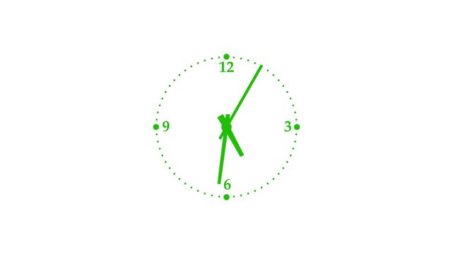 Counting down simple analog clock animation, A minimalist analog clock with white hands and dots on a white background