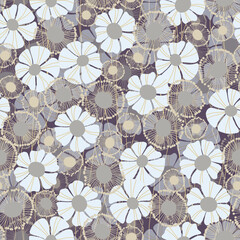 Seamless floral pattern based on traditional folk art ornaments. Colorful flowers on color background. Scandinavian style. Sweden nordic style. Vector illustration. Simple minimalistic pattern.