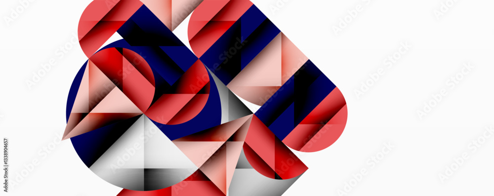 Aufkleber Abstract geometric design with intersecting circles, triangles, squares and sharp angles creating a layered composition with gradients, depth, and contrast