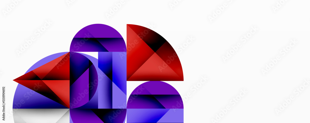Poster Modern abstract composition with layered circles and angular segments featuring gradients, transparency effects, and a structured geometric layout