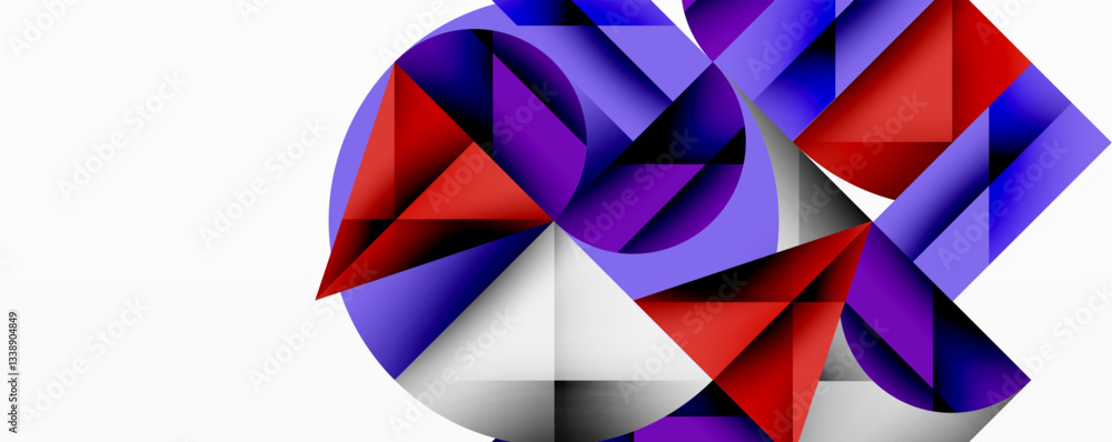 Poster Modern abstract composition with layered circles and angular segments featuring gradients, transparency effects, and a structured geometric layout