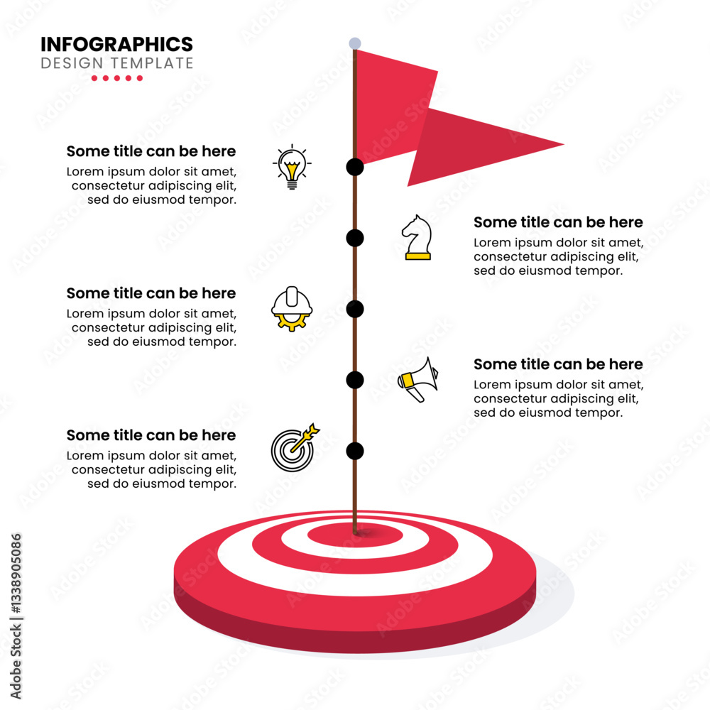 Poster infographic template. dartboard with flag and 5 steps