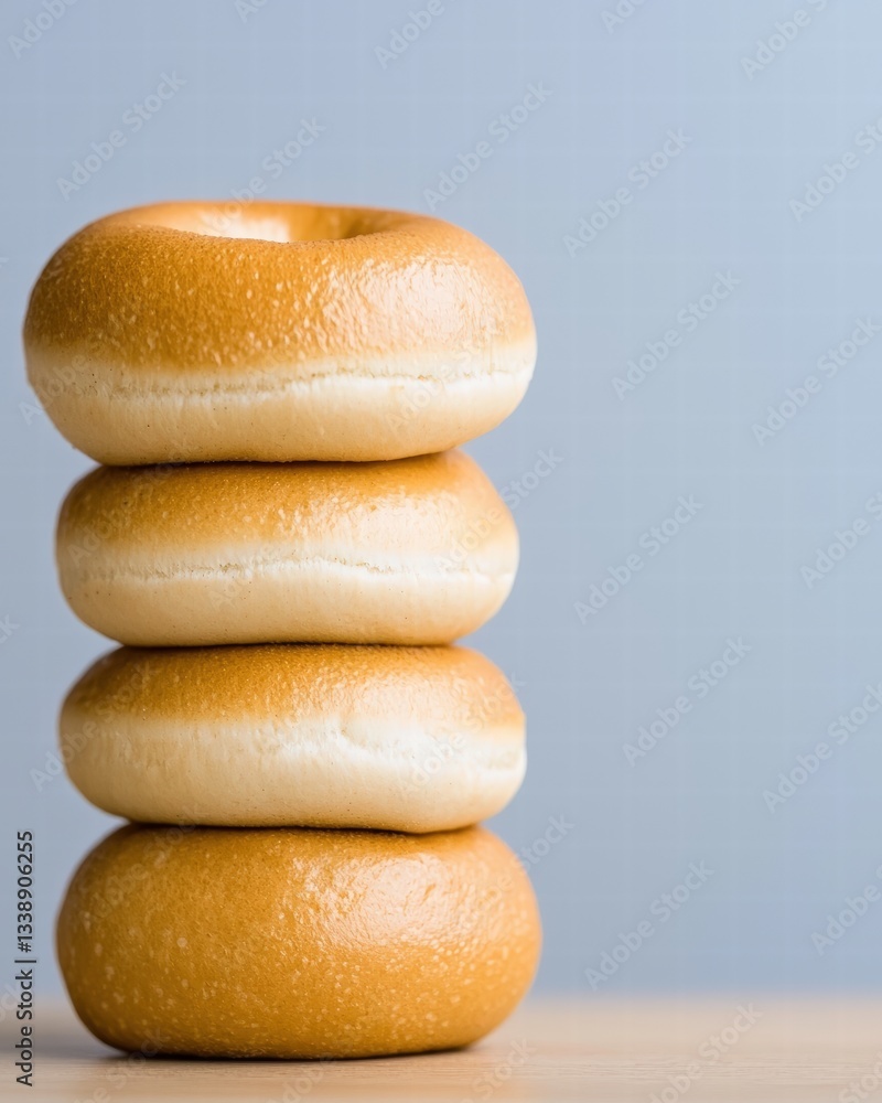 Poster a tempting stack of three delicious donuts piled high with colorful frosting and sprinkles on top