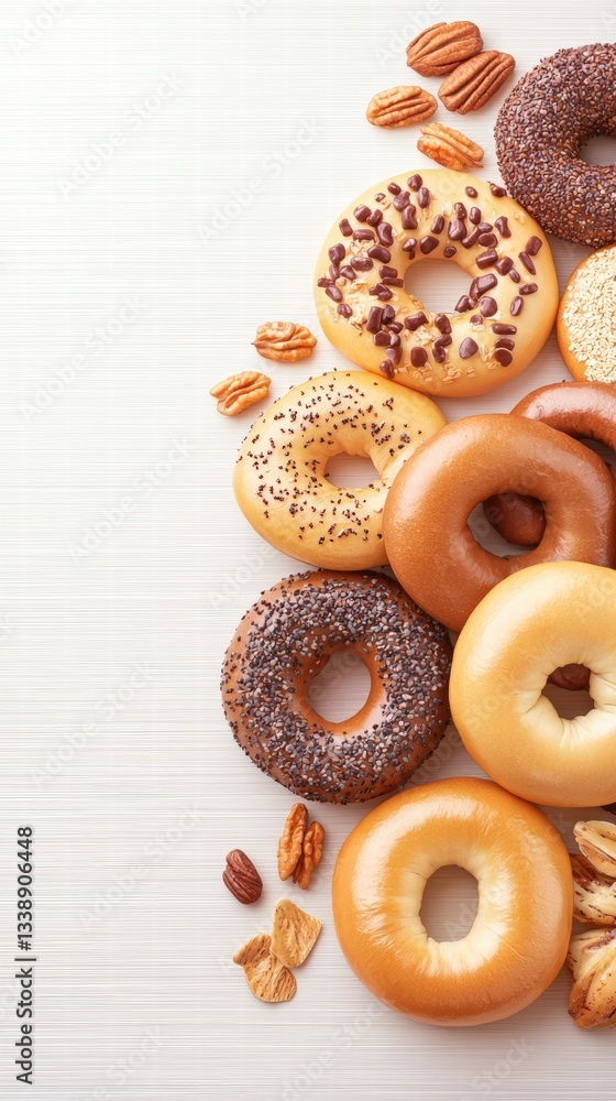 Poster a diverse array of doughs and nuts artfully displayed together on a rustic surface for culinary use