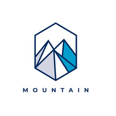Naklejka premium Mountain logo template vector illustration design with vintage hexagon