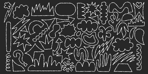 Hand drawn arrow scribble crayon set. Squiggle, scratch doodle kid arrow star set. Crayon scratch texture shape children kid naive. Vector illustration