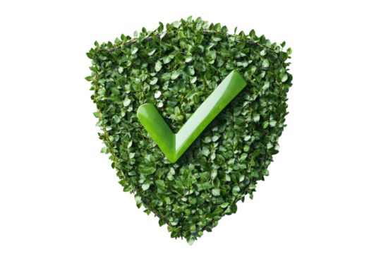 Green shield with a checkmark symbolizing eco friendly practices and sustainability initiatives