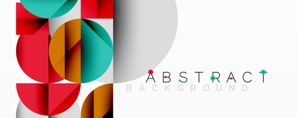 Obraz premium Abstract geometric artwork with overlapping circles and gradients, circle square triangle shapes background featuring sharp angular cuts, smooth shading, and structured layered composition