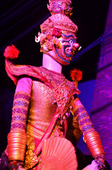 Ancient puppets toy or antique marionette thai style for playing acting on stage show thai people...