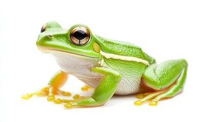 Naklejka premium Green tree frog portrait against white background