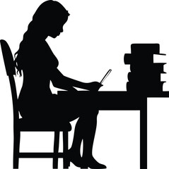 silhouette of a woman sitting on a chair and reading a book