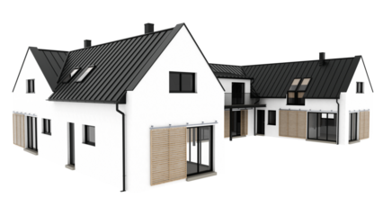 3d render modern house with transparent background