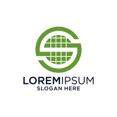 Green Abstract Letter S Logo with Grid Circle Design