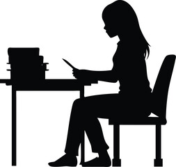 silhouette of a woman sitting on a chair and reading a book