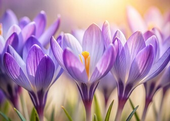 Naklejka premium Minimalist Spring Crocus Closeup: Delicate Violet Flowers