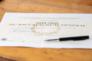 Paris, France-April, 15, 2024- Baccalaureate certificate  in France