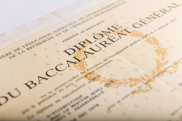 Paris, France-April, 15, 2024- Baccalaureate certificate  in France