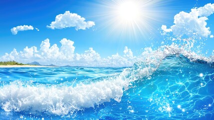 Fototapeta premium Ocean wave action tropical beach digital art sunny environment close-up serenity concept