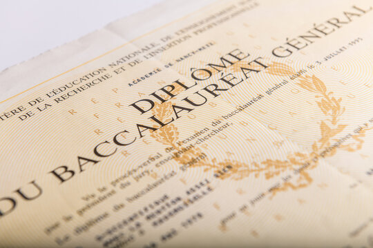 Paris, France-April, 15, 2024- Baccalaureate certificate  in France