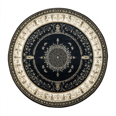 Obraz premium Elegant Black and Gold Round Rug Design Intricate Mandala Pattern Home Decor