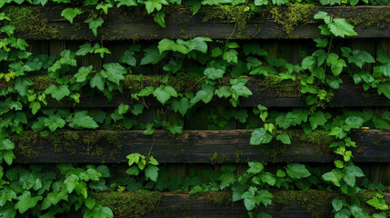 An old wooden fence partially covered in moss and vines, highlighting natureâs reclaiming process and the need for consistent upkeep.