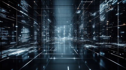 Obraz premium Ultra modern metallic cyber grid with sleek reflective surfaces and data flow