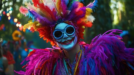 Colorful masked performer at a festival
