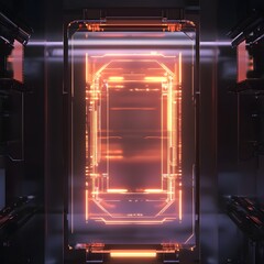 Fototapeta premium Futuristic cyber security concept featuring a glowing digital lock on a transparent data panel with high tech neon like lighting effects The image conveys a sense of technological power