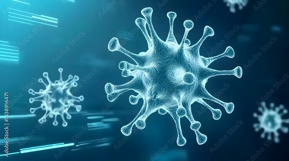 Poster futuristic immune response visualization with ai driven real time bacterial defense systems showcasi
