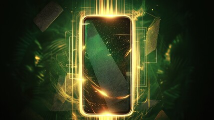 An artistic representation of a smartphone radiating golden energy, symbolizing modern technology and its transformative impact on everyday life and human connection.