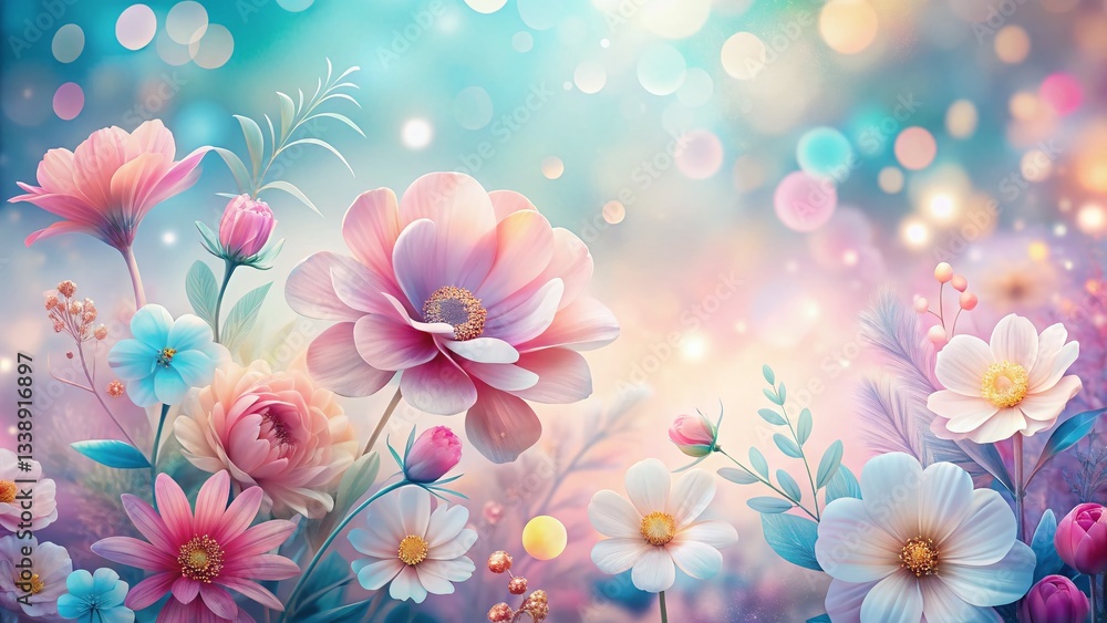 Poster minimalist flower pattern background with bokeh effect - subtle pastel colors
