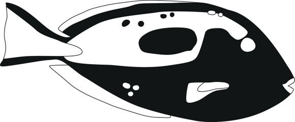 Exotic aquarium fish black-and-white vector illustration