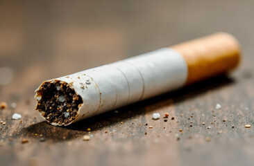 A poster dedicated to World Anti-Smoking Day. World No Tobacco Day. an unlit cigarette on the table as a symbol of quitting smoking