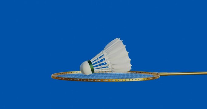 badminton shuttlecock and rackets on blue background 3D rendering