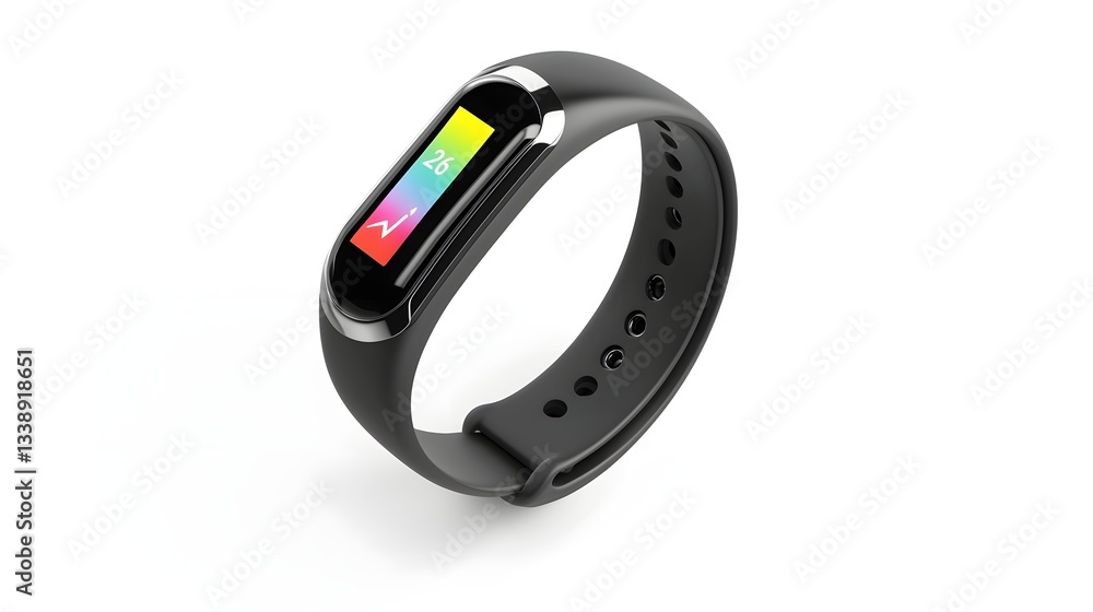Poster high tech smart fitness tracker wristband with oled display isolated on a clean white background mod