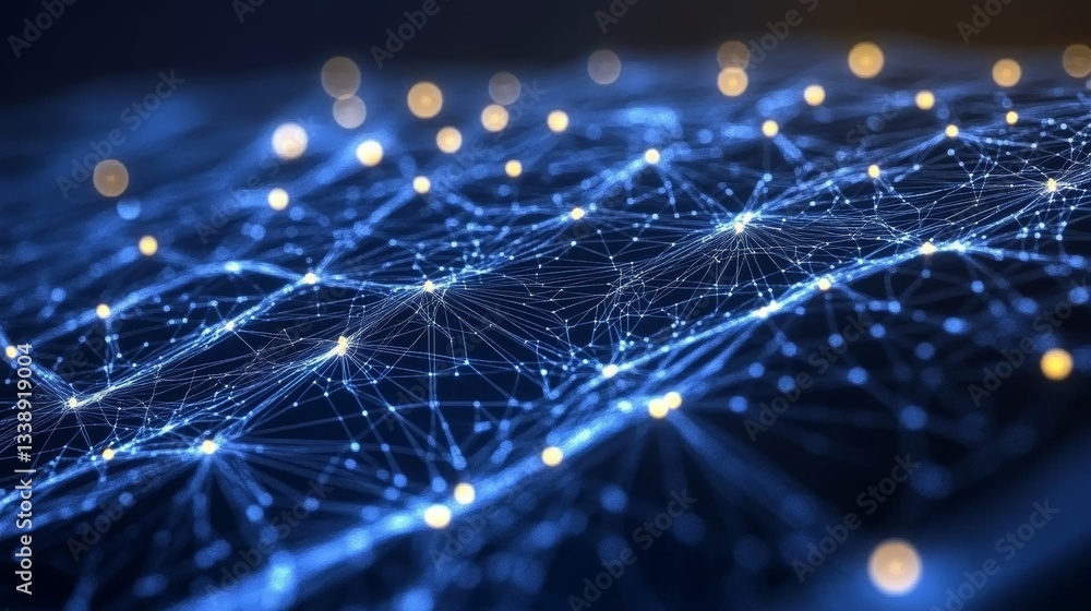Poster a blue abstract background with a network grid and connected particles. stock photo aig21