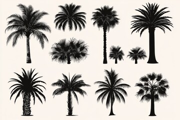 Fototapeta premium A series of palm tree icons in a single color, perfect for cutting, tattoo designs, or as modern palm art