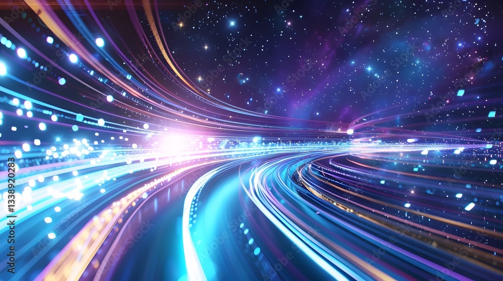 Poster mesmerizing motion blur light trail pattern with dynamic energy streaks weaving through cosmic space
