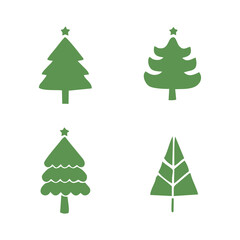 Green Christmas Tree Icons Set Simple Minimalist Illustration