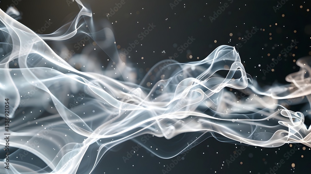Poster mysterious and dramatic abstract pattern of swirling smoke and ink in deep moody black and silver to