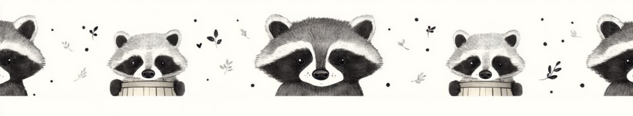 Obraz premium A vintage engraving of a raccoon, set against a wild pet background line, as part of a modern art collection, including an embroidered raccoon illustration